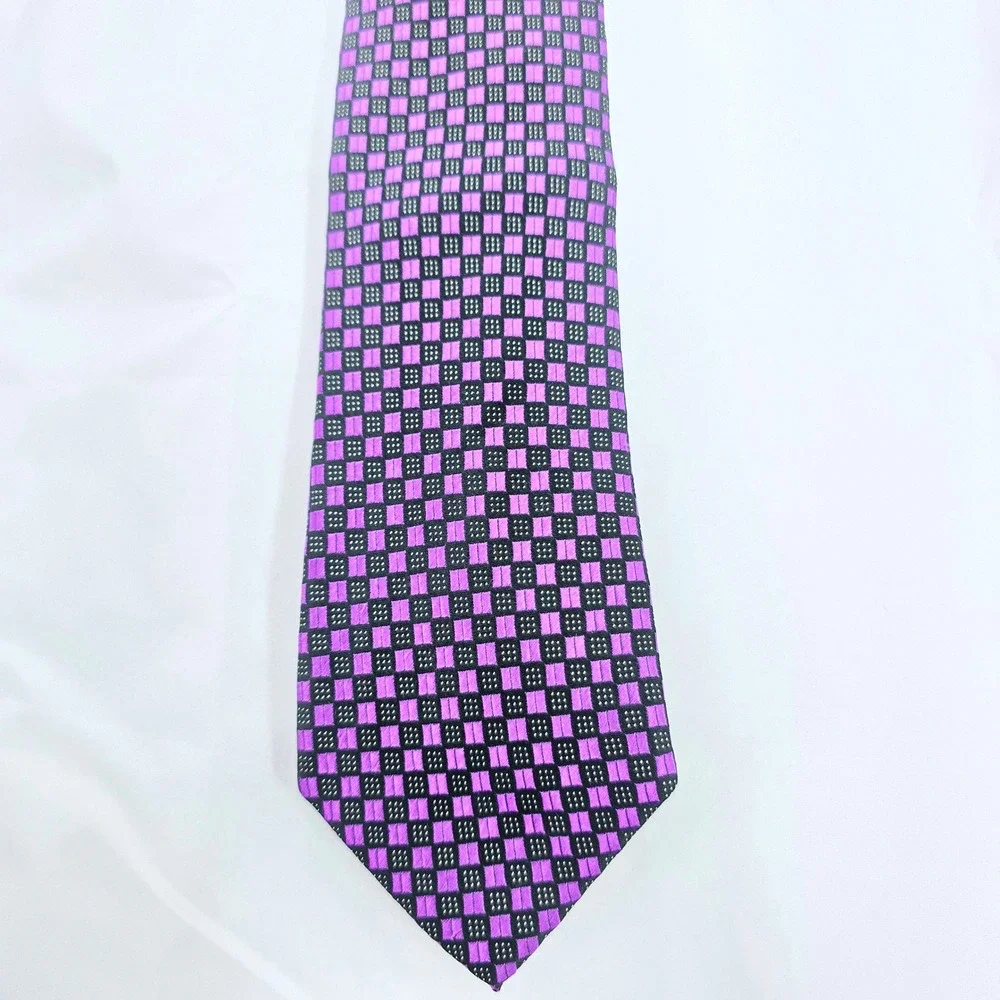 Sean John Purple & Black Checkered 100% Silk Necktie‎ Men's Fashion Accessory